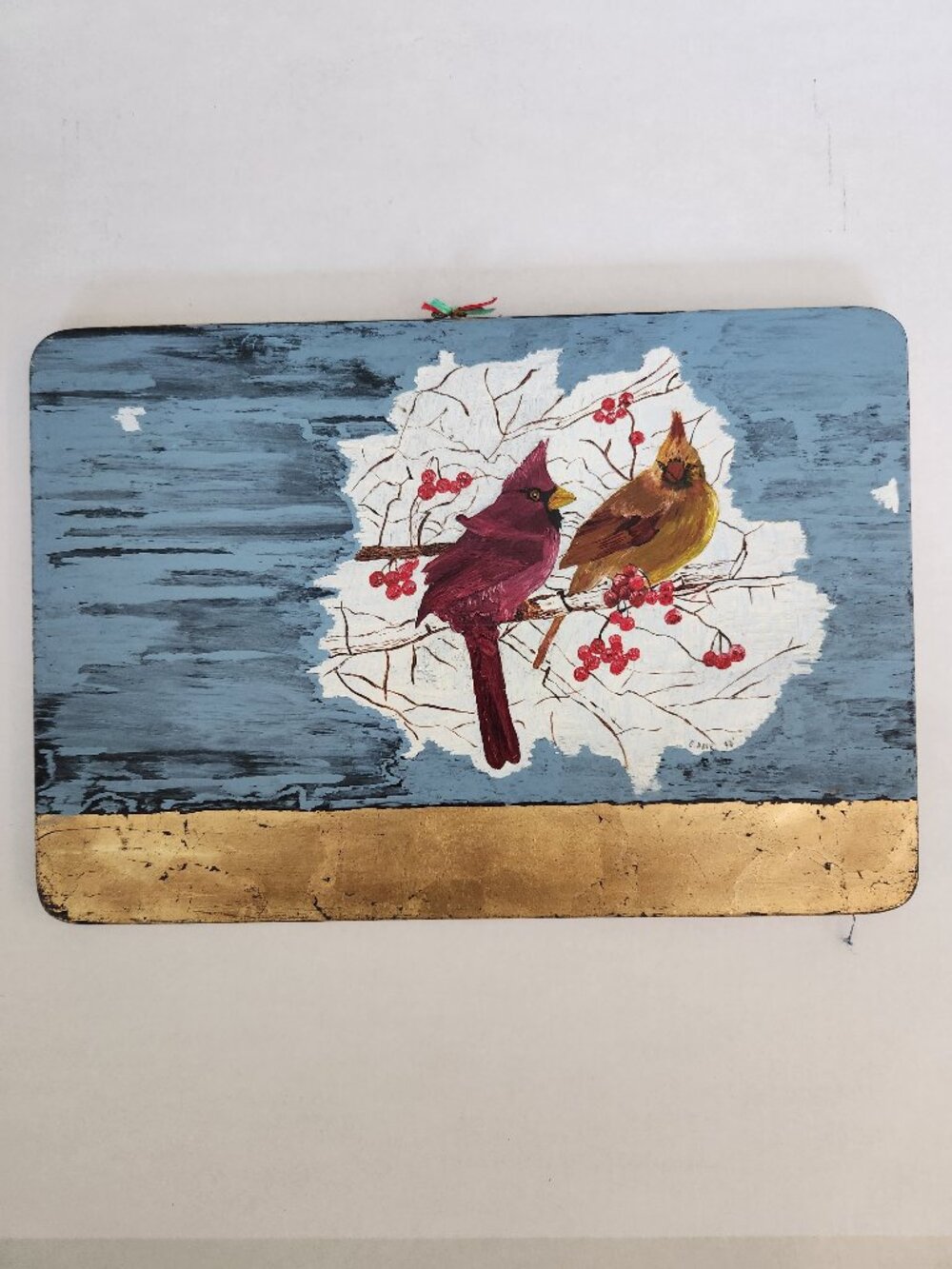 Vintage Cardinal Birds Hand Painted Wall Plaque Decor Accent Rustic Farmhouse 98